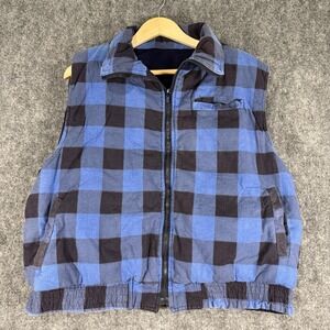 Vintage Woodline Vest Mens XL Blue Black Buffalo Plaid Flannel Workwear Zip Fly